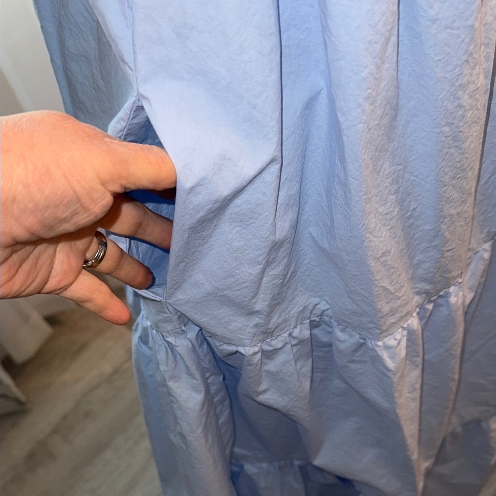 Light Blue Puff Sleeve Tiered Midi Dress summer, beach, casual, feminine, blue - Picture 5 of 9